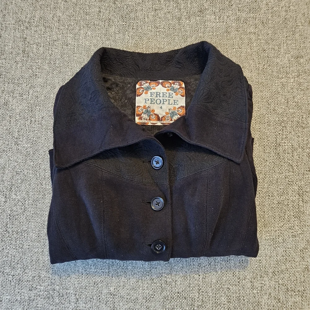 Vintage Free People Womens Size 4 Button Front Long Sleeve Black Jacket U Y2K - Picture 14 of 14